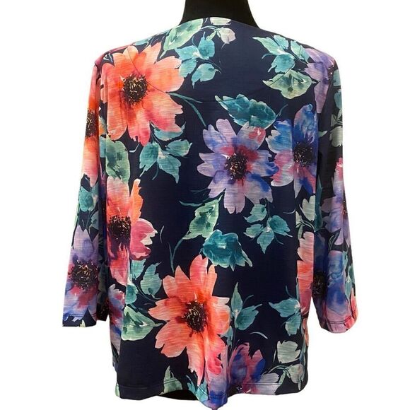 Alfred Dunner Boho Vibes Watercolor Floral Top 3/4 Sleeves‎ Sz L petite - Picture 4 of 14